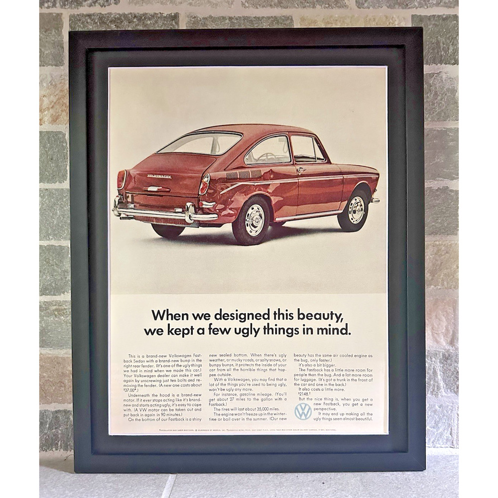 Framed 1967 Red Volkswagen Fastback Original Vintage Print Ad